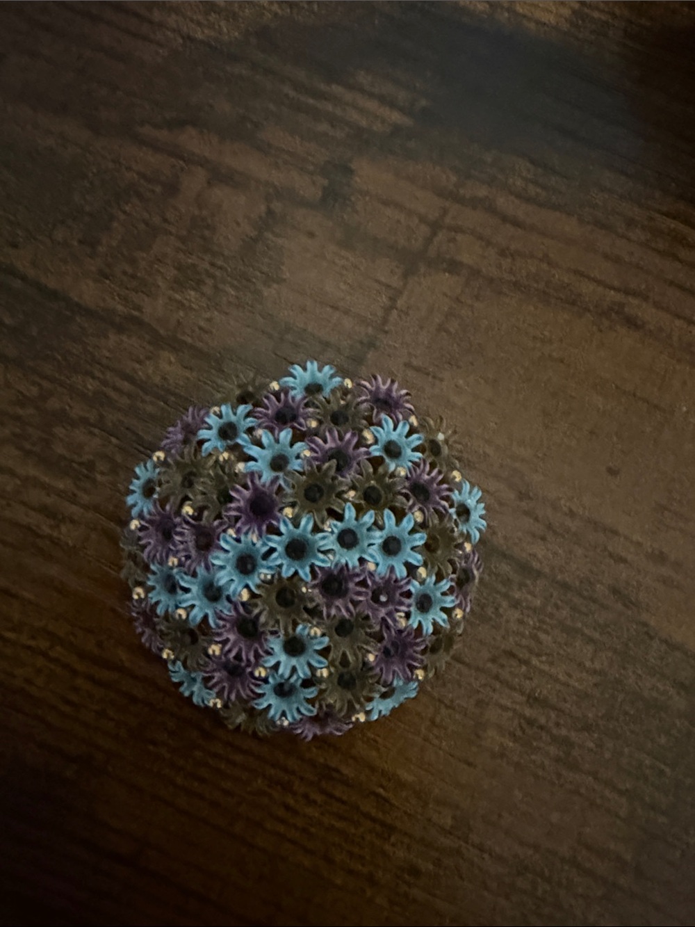 Blue and purple flower brooch